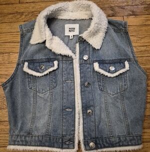 Blue Denim Ladies Vest with White Sherpa Lining